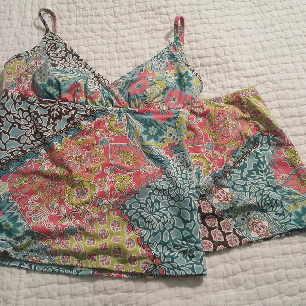 Garnet Hill Flower Paisley Tankini Size 6